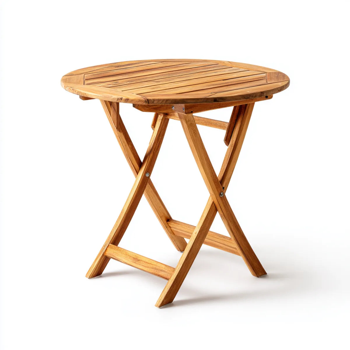 Table d'appoint de jardin pliante ronde naturelle en teck massif diamètre 70 cm hauteur 75 cm