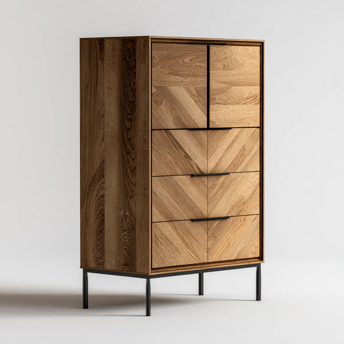 Armoire de rangement haute marron 90 x 45 x 180 cm en MDF plaqué chêne rectangulaire
