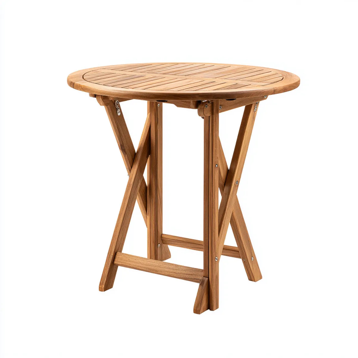 Table d'appoint de jardin pliante ronde naturelle en teck massif Ø 70 x H 75 cm