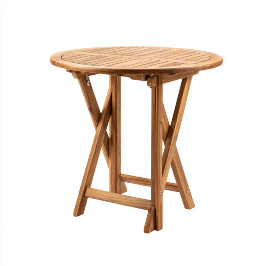 Table d'appoint de jardin pliante ronde naturelle en teck massif Ø 70 x H 75 cm