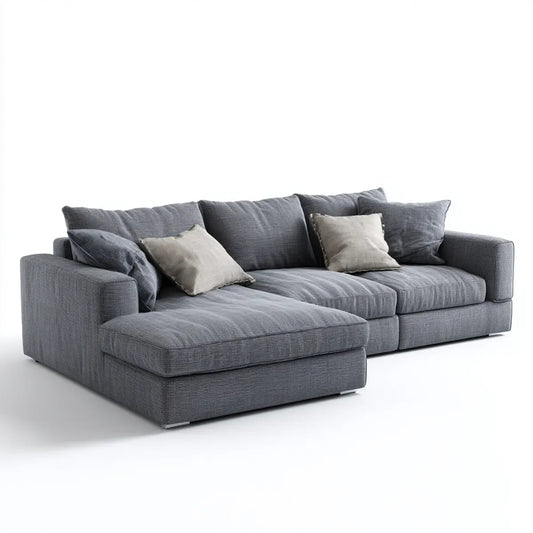 Canapé d'angle 3 places gris en polyester avec méridienne gauche 285 x 170 x 85 cm