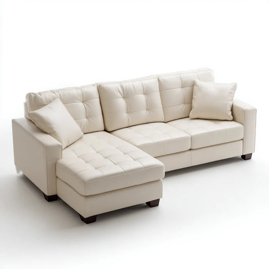 Canapé d'angle gauche 3 places crème 245 x 155 x 85 cm revêtement en cuir PU