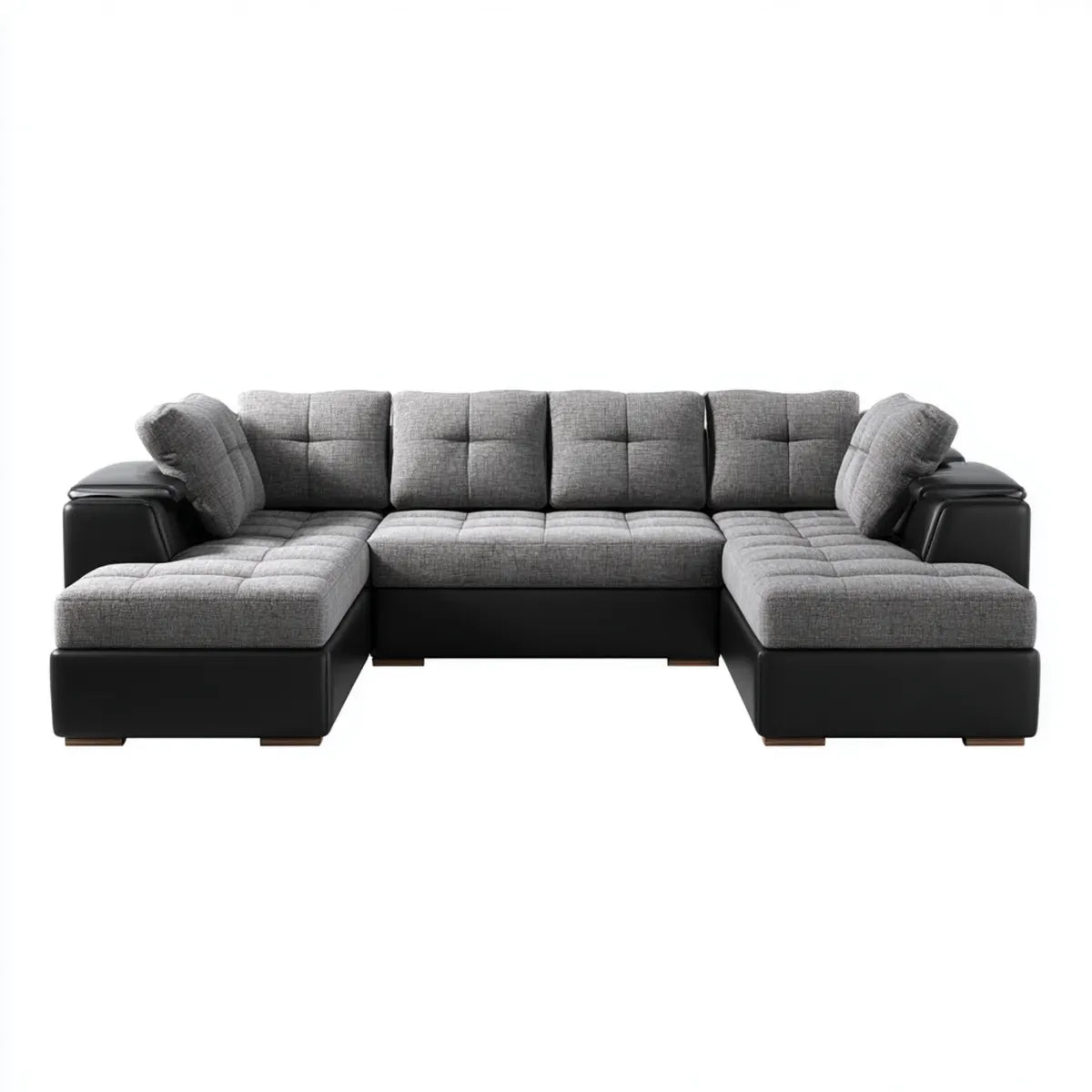 Canapé panoramique en U 6 places gris et noir en polyester et similicuir PU 330 x 170 x 85 cm