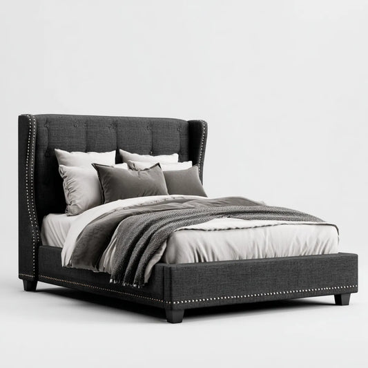 Lit double capitonné anthracite 160 x 200 cm en polyester forme rectangulaire