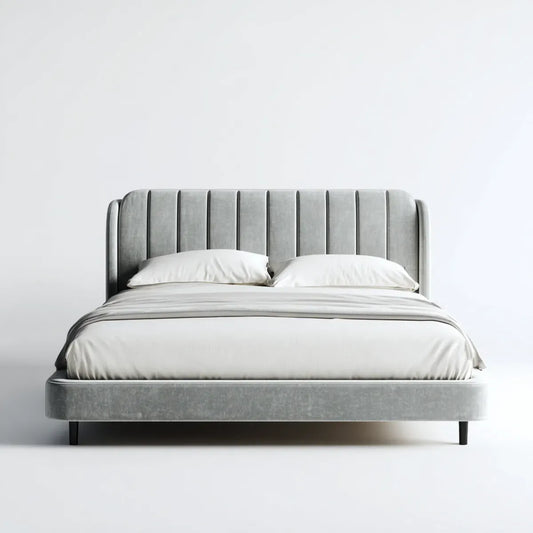 Lit double 160 x 200 cm gris en velours de polyester rectangulaire
