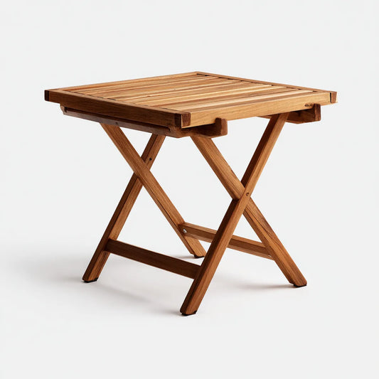 Table d'appoint de jardin pliante marron en bois massif d'acacia rectangulaire 60 x 60 x 75 cm