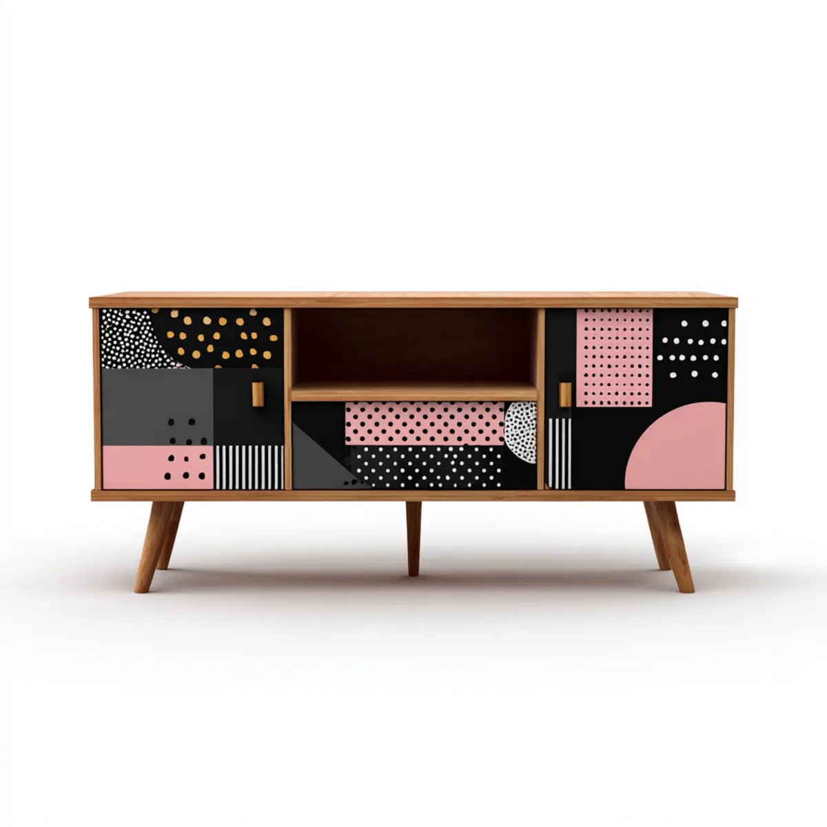 Buffet bas avec rangement noir rose 160 x 40 x 80 cm MDF et pin massif rectangulaire