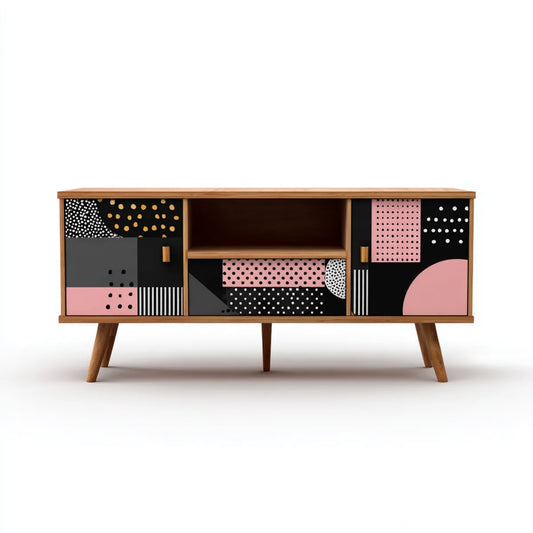 Buffet bas avec rangement noir rose 160 x 40 x 80 cm MDF et pin massif rectangulaire