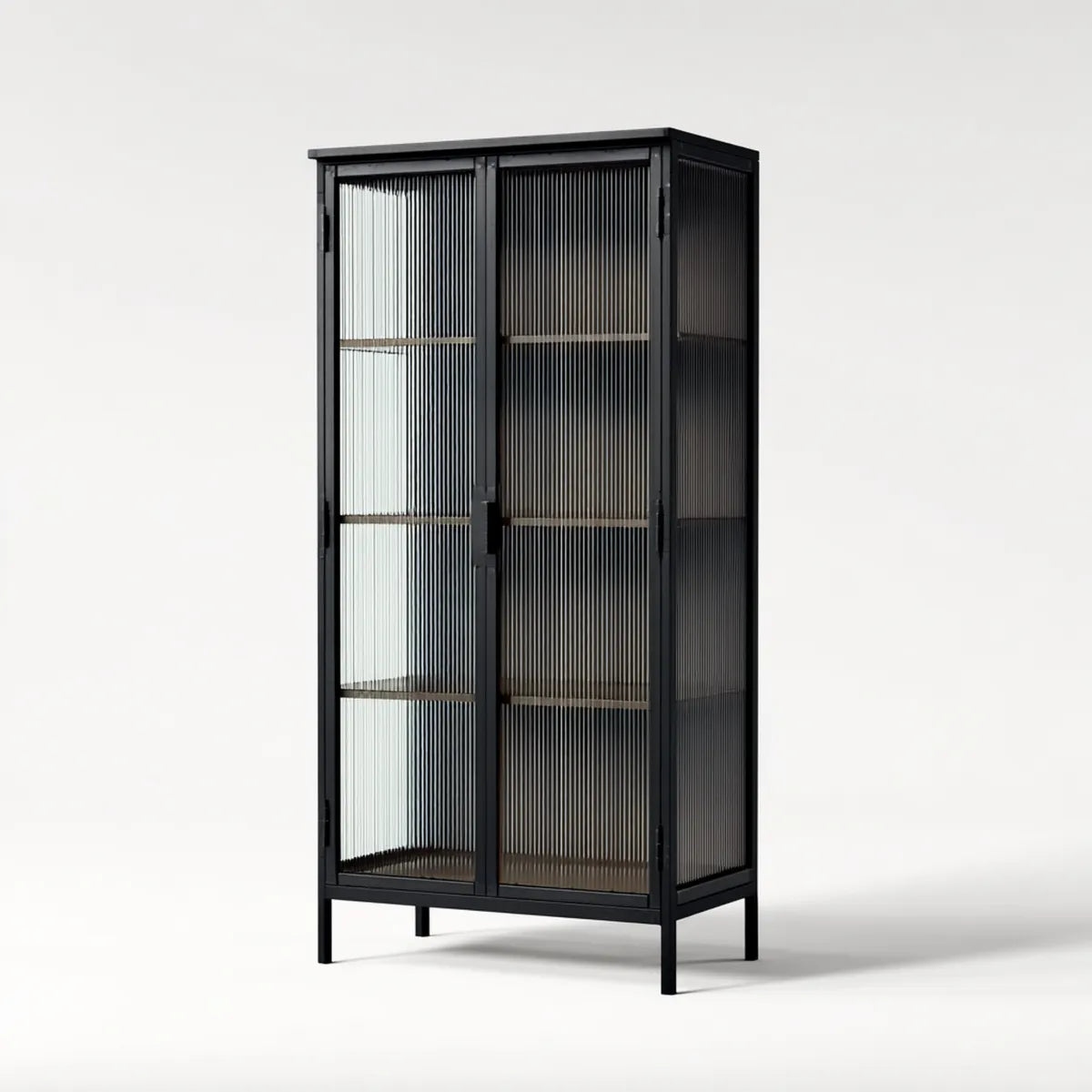 Vitrine de salon noire en acier et verre trempé strié rectangulaire 80 x 40 x 180 cm