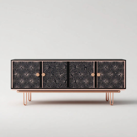 Buffet 4 portes noir et cuivre 160 x 40 x 80 cm en MDF et acier rectangulaire