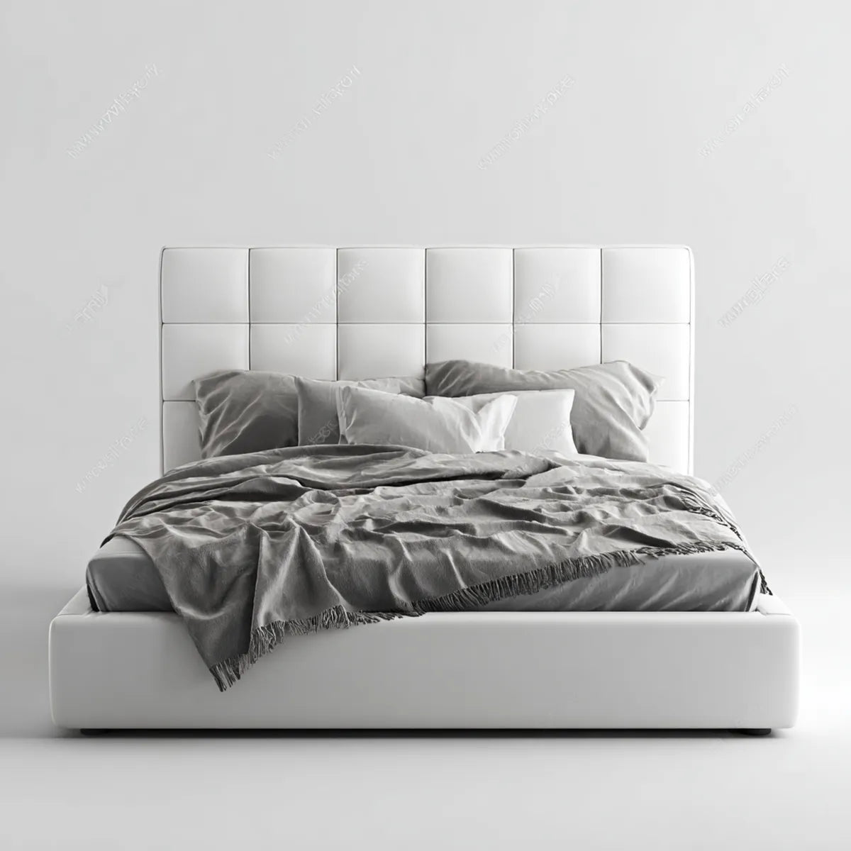 Lit double avec tête de lit capitonnée blanc 160 x 200 cm revêtement en PU rectangulaire