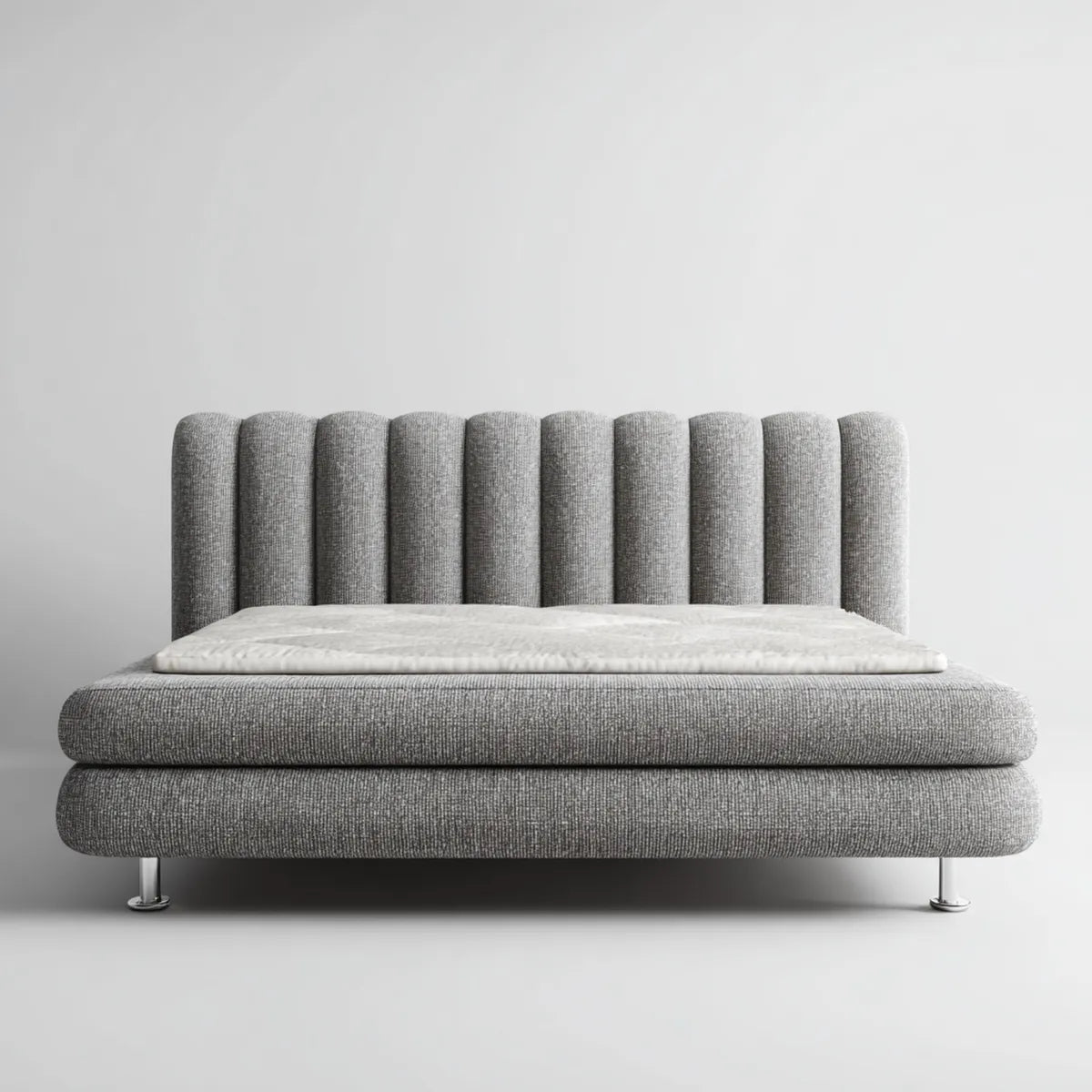 Lit double capitonné gris rectangulaire 160 x 200 cm en polyester avec tête de lit à panneaux verticaux