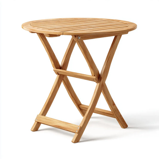 Table d'appoint de jardin pliante naturelle en teck massif ronde 70 x 70 x 75 cm