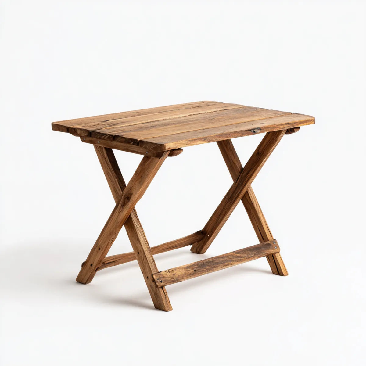 Table d'appoint de jardin pliante marron en bois massif rectangulaire 80 x 50 x 75 cm
