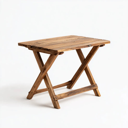 Table d'appoint de jardin pliante marron en bois massif rectangulaire 80 x 50 x 75 cm